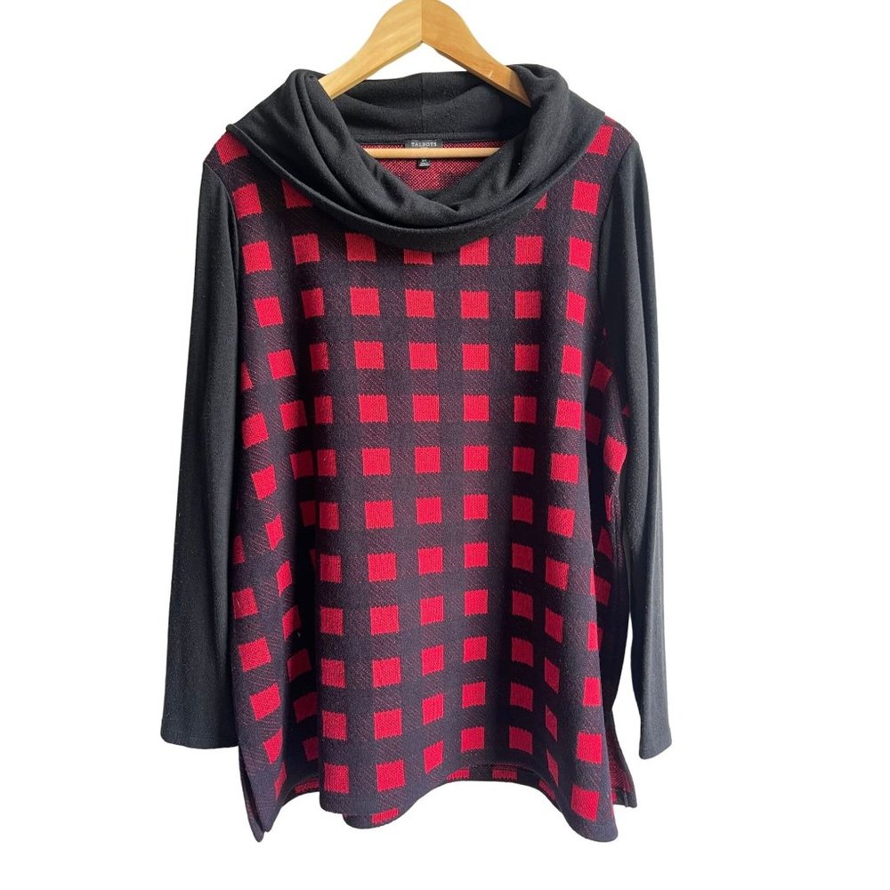 Talbots Red and Black Cowl Neck Sweater